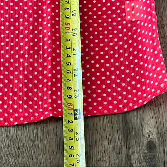 NWT Three Eighty Two Polka Dot Short Sleeve Sheer Top Size Large Red White - Picture 7 of 14